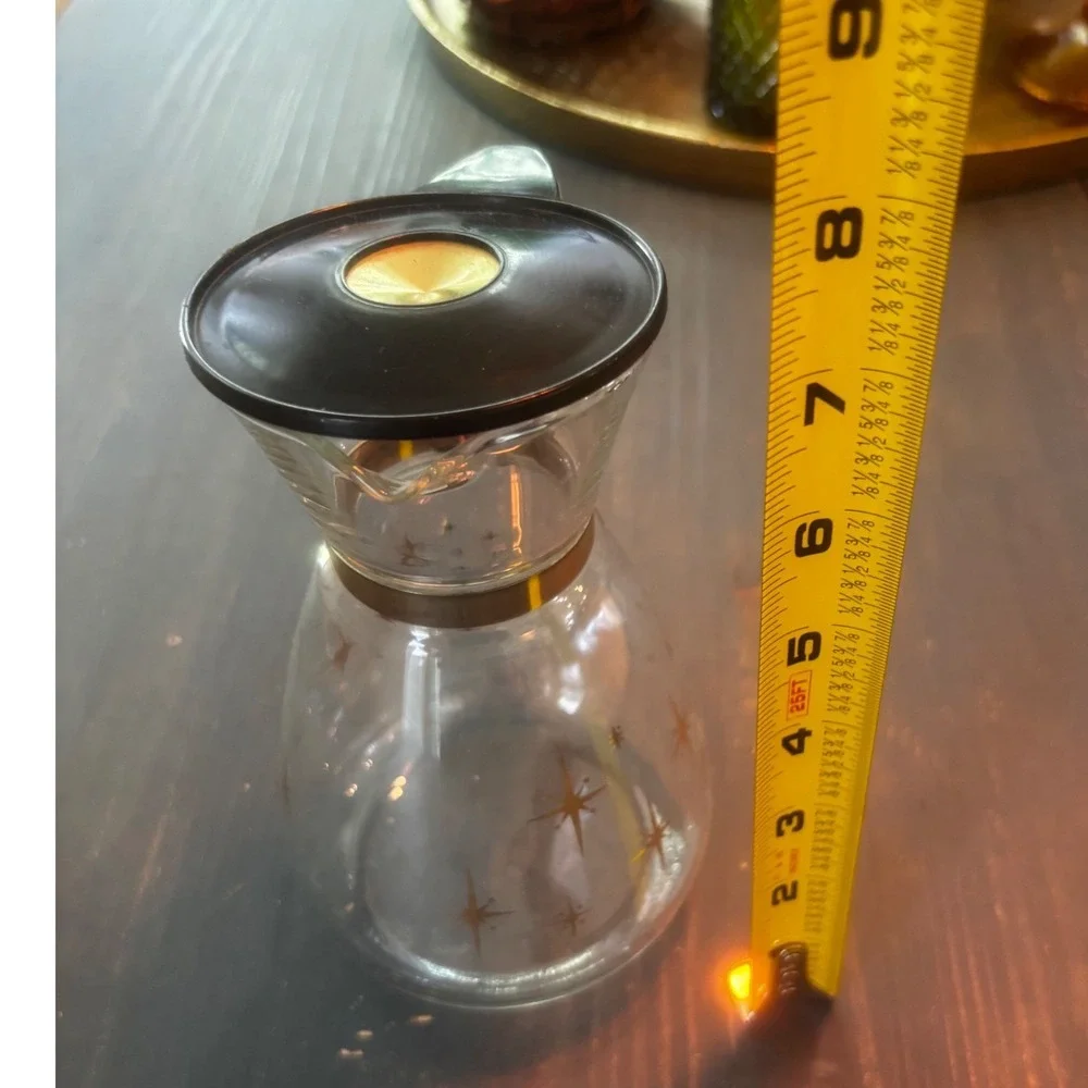 Vintage Pyrex Golden Starburst Coffee Carafe Glass Pitcher with Lid MCM Gold